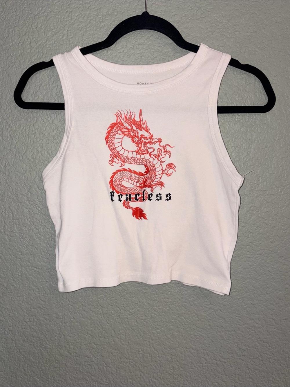 Homegirl Society Women’s Cropped Cotton Knit Dragon Graphic crop Tank Top Size M